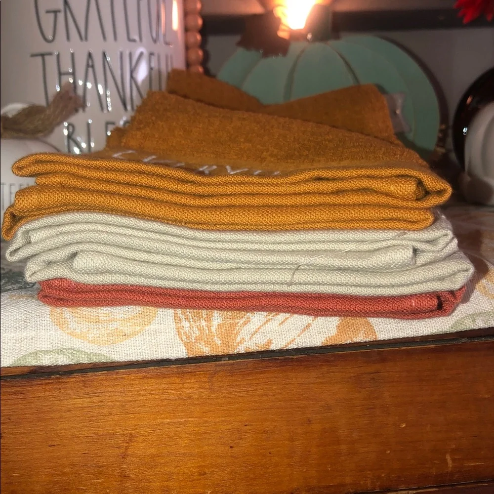 Rae Dunn PUMPKIN SPICE AND EVERYTHING NICE Set of 3 Embroidered Kitchen Towels